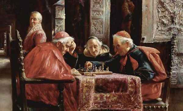 Chess Game (La partida de ajedrez) Oil Painting - Jose Gallegos Y Arnosa