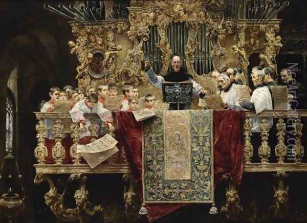 Boys Choir of Seville (El Coro de niños de Sevilla) Oil Painting - Jose Gallegos Y Arnosa
