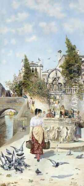 The Water-Carrier, Venice (La aguadora, Venecia) Oil Painting - Jose Gallegos Y Arnosa