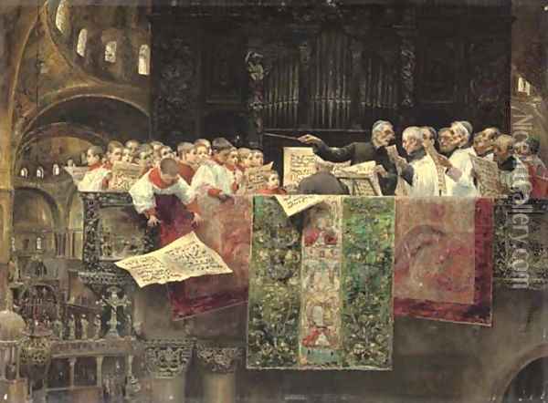 The choir of St. Mark's, Venice Oil Painting - Jose Gallegos Y Arnosa