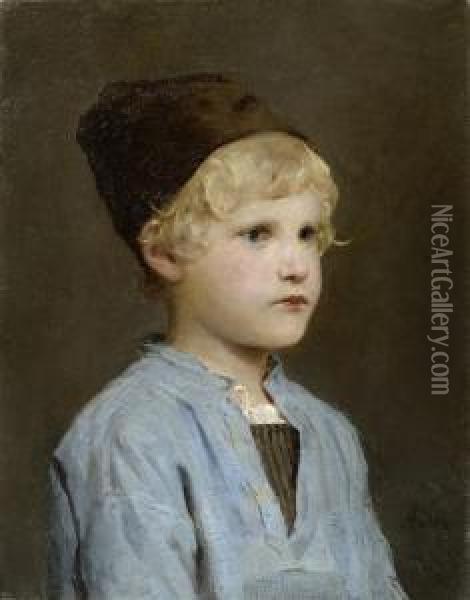Portrait Of A Boy With Cap Oil Painting - Albert Anker