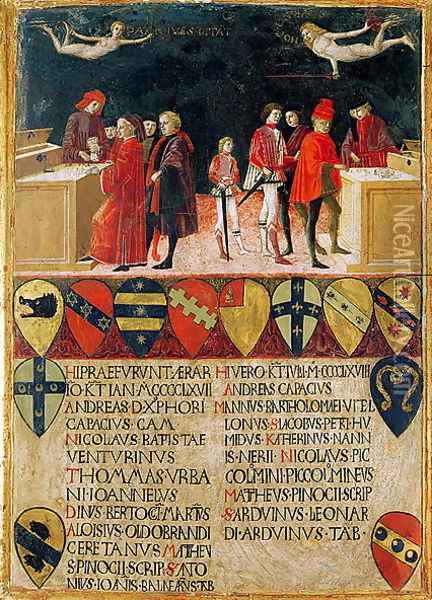 The Council Finances in Times of War and of Peace, 1468 Oil Painting - Benvenuto Di Giovanni Guasta