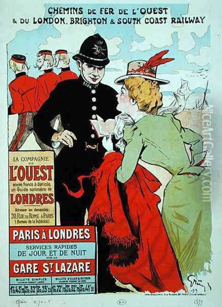 Poster advertising train services from Paris to London for the Compagnie des Chemins de Fer de lOuest Oil Painting - Jules Alexandre Grun
