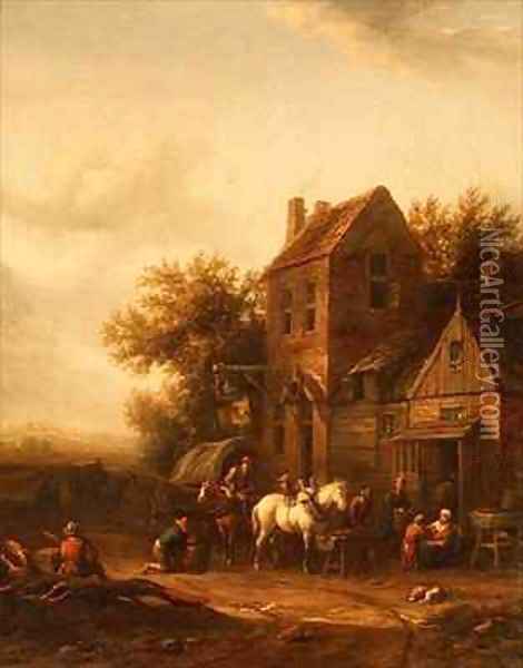 Two Horsemen at a Blacksmiths Forge Oil Painting - Barend Gael or Gaal