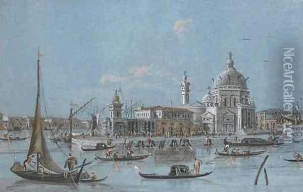 View of the Church of Santa Maria della Salute, Venice, and the Punta della Dogana, the Giudecca in the background Oil Painting - Giacomo Guardi