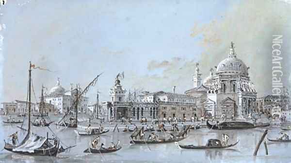 View of S. Maria della Salute and the Dogana, Venice, the Giudecca seen beyond Oil Painting - Giacomo Guardi