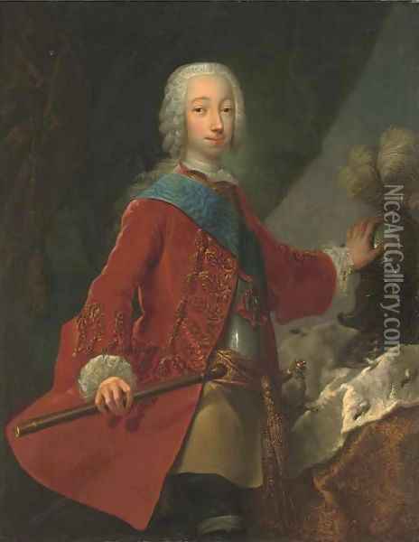 Portrait of the Grand Duke Peter Fedorovich with a baton Oil Painting - Georg Christoph Grooth