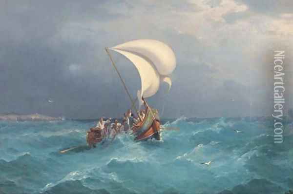 A Gozo boat in St. Paul's Bay, Malta Oil Painting - Girolamo Gianni