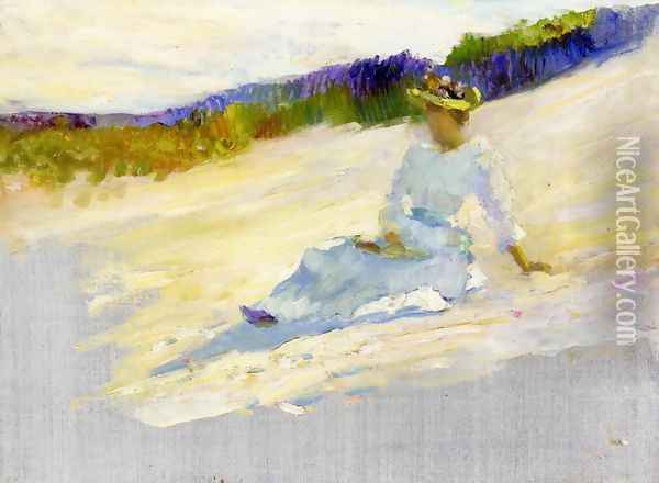 Sunlight Girl On Beach Avalon Oil Painting - Robert Henri