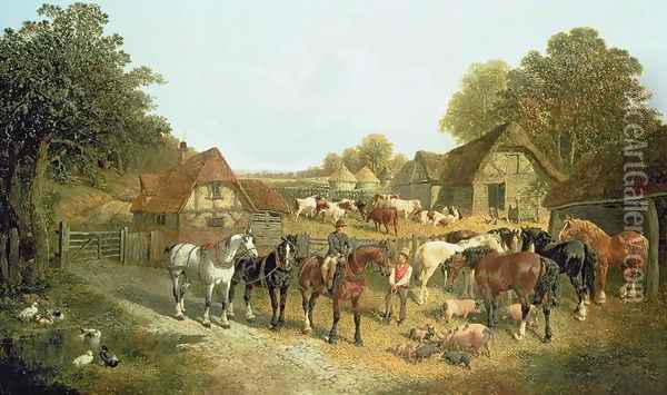 An English Homestead Oil Painting - John Frederick Herring Snr