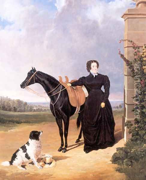 Lady With Her Mount and Spaniel 1823 Oil Painting - John Frederick Herring Snr