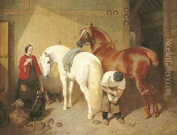 The Interior of a Smithy Oil Painting - John Frederick Herring Snr