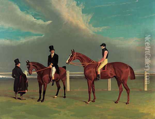 The Colonel, a chestnut racehorse, winner of the Great St. Leger Stakes, Doncaster, 1828, with William Scott up, the Hon. Edward Petre Oil Painting - John Frederick Herring Snr