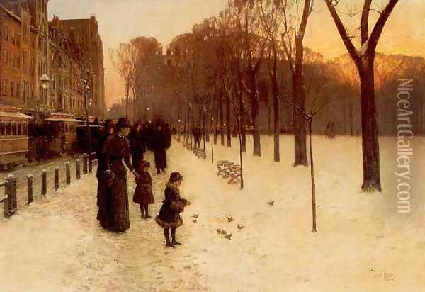 Boston Common at Twilight 1885-86 Oil Painting - Childe Hassam