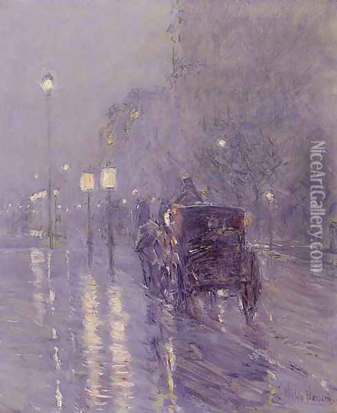 Rainy Midnight, late 1890s Oil Painting - Childe Hassam