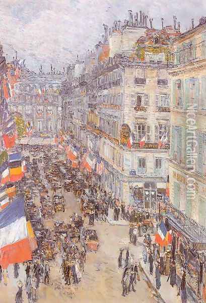July Fourteenth, Rue Daunou 1910 Oil Painting - Childe Hassam