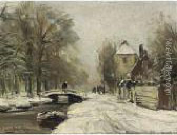 A Wintry Road Along A Waterway Oil Painting - Louis Apol