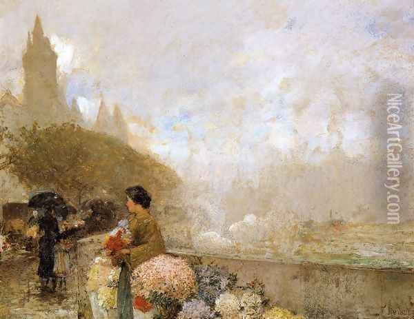 Flower Girl by the Seine, Paris Oil Painting - Childe Hassam