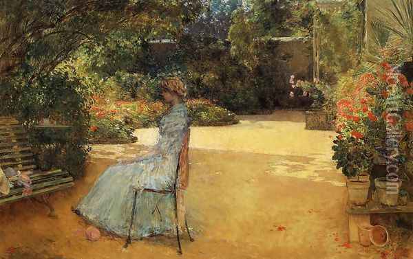 The Artist's Wife in a Garden, Villiers-le-Bel Oil Painting - Childe Hassam