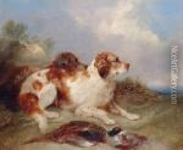 Spaniels With Dead Game Oil Painting - George Armfield