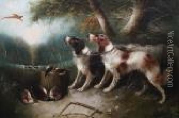 Spaniels With The Day's Bag 'e. Armfield' Oil Painting - George Armfield