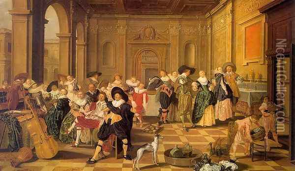 Banquet Scene in a Renaissance Hall 1628 Oil Painting - Dirck Hals