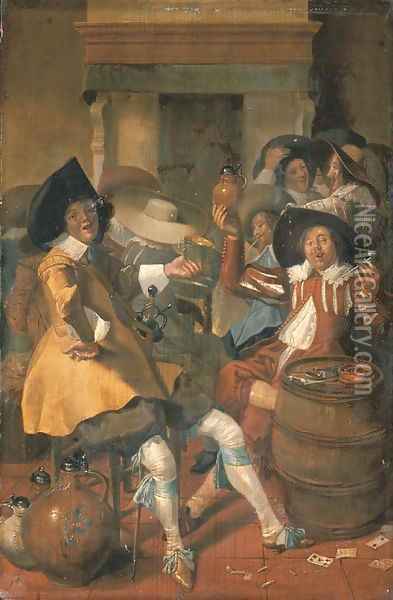 Elegantly dressed men merrymaking in an interior Oil Painting - Dirck Hals