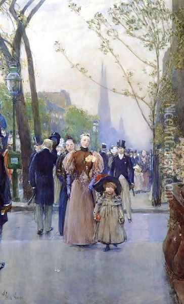 Fifth Avenue (also known as Sunday on Fifth Avenue) Oil Painting - Frederick Childe Hassam