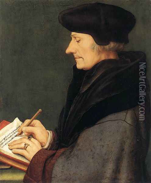 Portrait of Erasmus of Rotterdam Writing 1523 Oil Painting - Hans Holbein the Younger