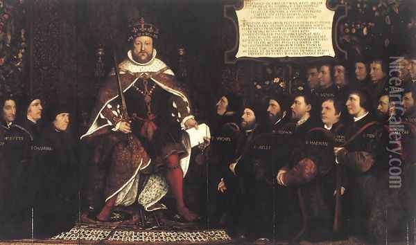 Henry VIII and the Barber Surgeons c. 1543 Oil Painting - Hans Holbein the Younger