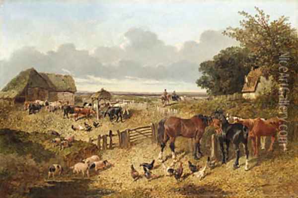 A Pair of Farmyard Scenes Oil Painting - John Frederick Herring Snr