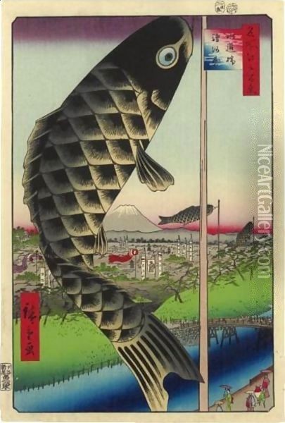 Suido Bridge on the Suruga Heights (Suidobashi Surugadai) Oil Painting - Utagawa or Ando Hiroshige