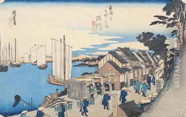Shinagawa departure of a Daimyo in later editions called Sunrise No 2 from the series 53 Stations of the Tokaido 2 Oil Painting - Utagawa or Ando Hiroshige