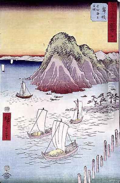 Boats on a Shore Oil Painting - Utagawa or Ando Hiroshige