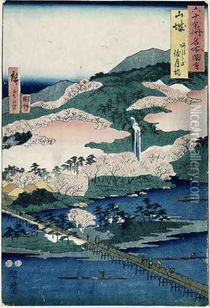 Togetsu Bridge and Mount Arashiyama Yamashiro Province from Famous Places of the Sixty Provinces Oil Painting - Utagawa or Ando Hiroshige