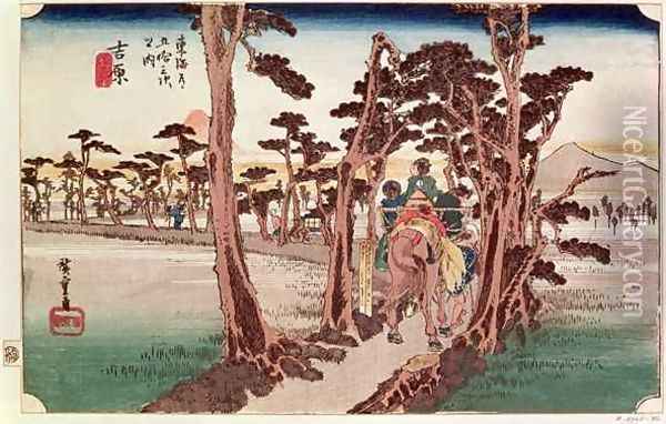 Fuji from Yoshiwara from 53 Stations of the Tokaido Oil Painting - Utagawa or Ando Hiroshige