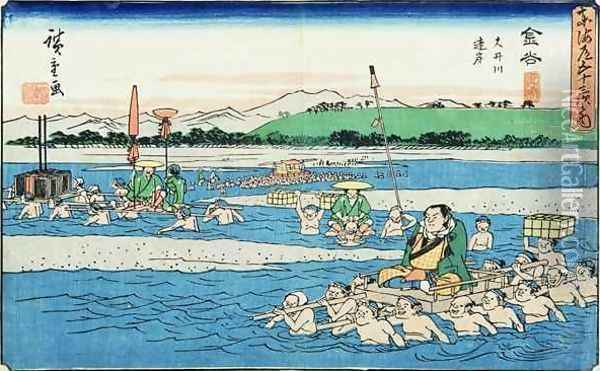 The further bank of the Oi River Oil Painting - Utagawa or Ando Hiroshige