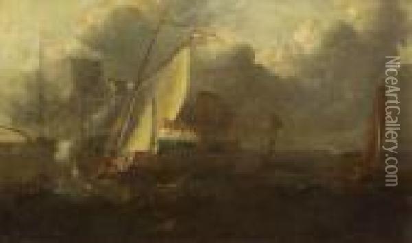 Backhuysen Sailing Vessels Oil Painting - Ludolf Backhuysen