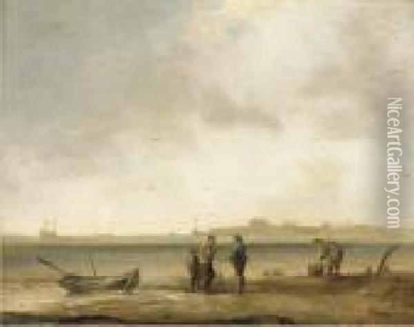 A Coastal Landscape With Fishermen With Their Catch In Theforeground Oil Painting - Ludolf Backhuysen