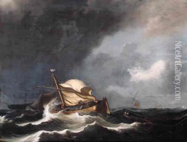A Wijdschip, Sails Reefed, As A Storm Approaches Oil Painting - Ludolf Backhuysen