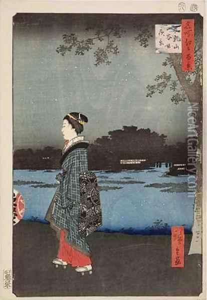 Night View of Sanya Canal and Matsuchi Hill from the series 100 Views of Famous Views of Edo Oil Painting - Utagawa or Ando Hiroshige
