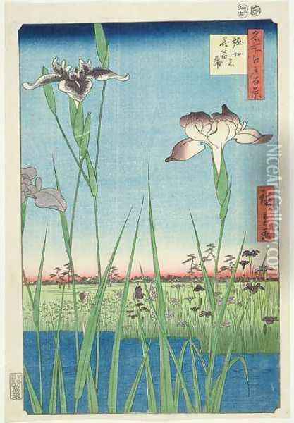 Irises at Horikin No 56 in the series 100 Views of Edo Oil Painting - Utagawa or Ando Hiroshige