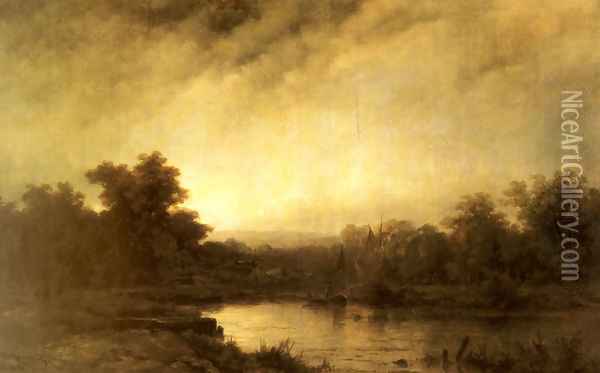 A River Landscape Oil Painting - Remigius Adriannus van Haanen