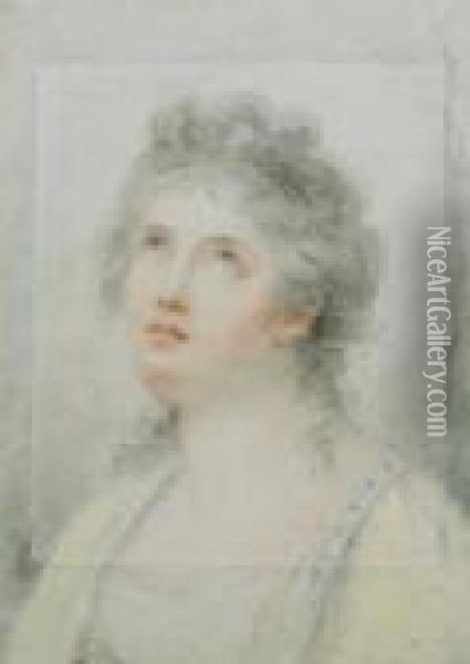 Aufblickender Frauenkopf. Farbkreiden Auf Papier. 23,5 X 17,3 Cm. Rechts Unten Signiert. Oil Painting - Francesco Bartolozzi