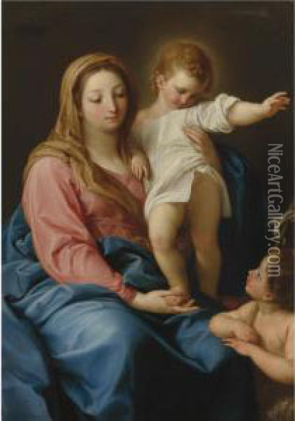 The Madonna And Child With The Infant Saint John The Baptist Oil Painting - Pompeo Gerolamo Batoni