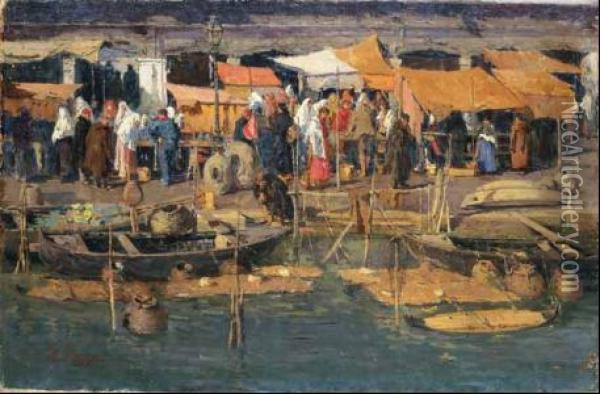 Mercato Del Pesce A Chioggia Oil Painting - Leonardo Bazzaro
