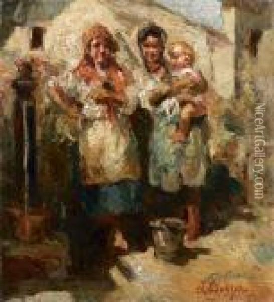 Famiglia A Cogne Oil Painting - Leonardo Bazzaro