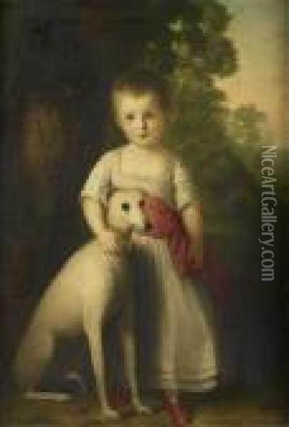 Portrait Study Of Young Girl With Dog Oil Painting - Sir William Beechey