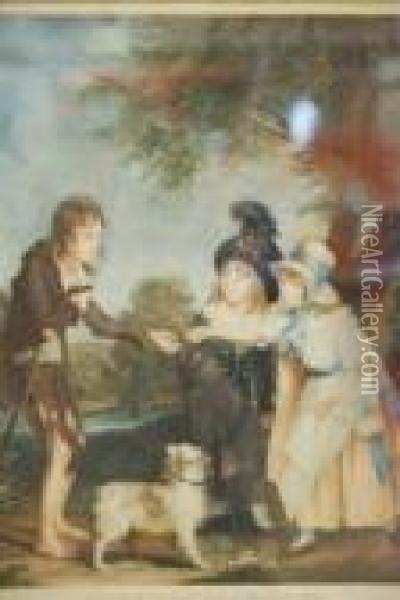 Children Relieving A Beggar Boy Oil Painting - Sir William Beechey