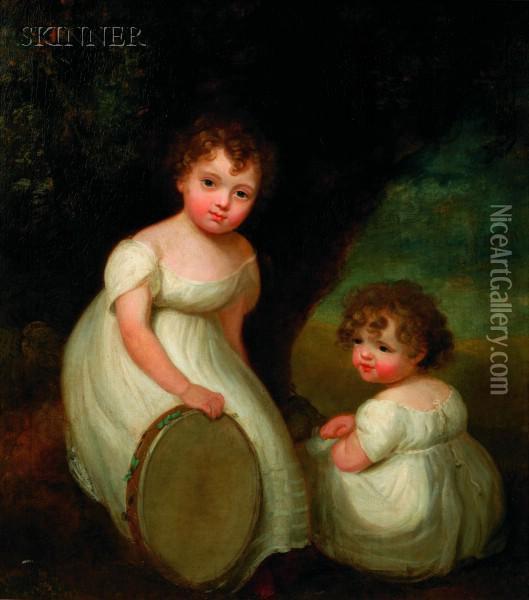 The Misses Horsley, Daughters Of George Horsely, Esq. Ofepsom Oil Painting - Sir William Beechey